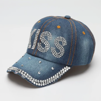 Y2K Denim Hat With Rhinestones Dark Blue