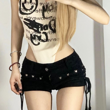 Y2K Low Rise Black Denim Shorts