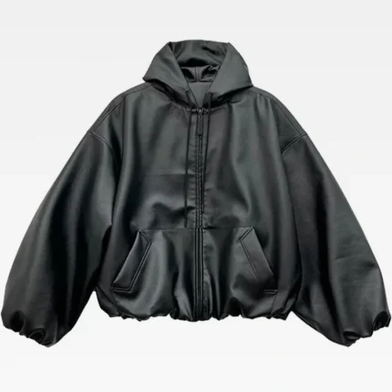 Y2K Black Hooded Leather Jacket