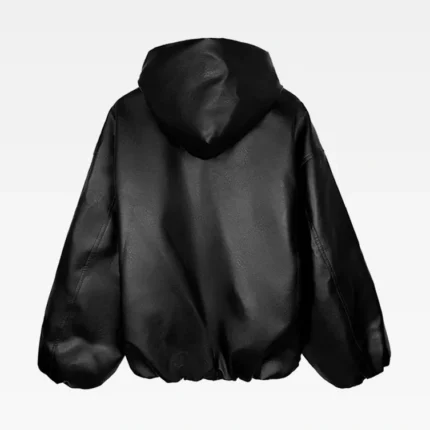 Y2K Black Hooded Leather Jacket