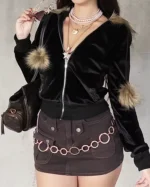 Y2K Hoodie With Fur Hood
