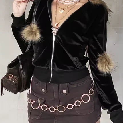 Y2K Hoodie With Fur Hood