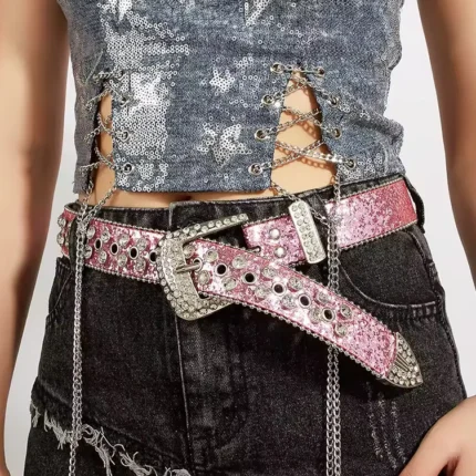 Y2K Pink Rhinestone Belt