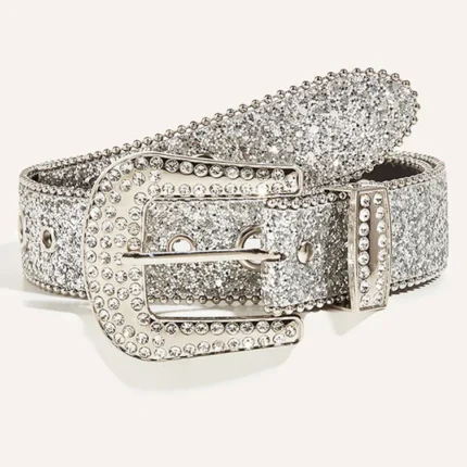 Y2K Silver Rhinestone Belt